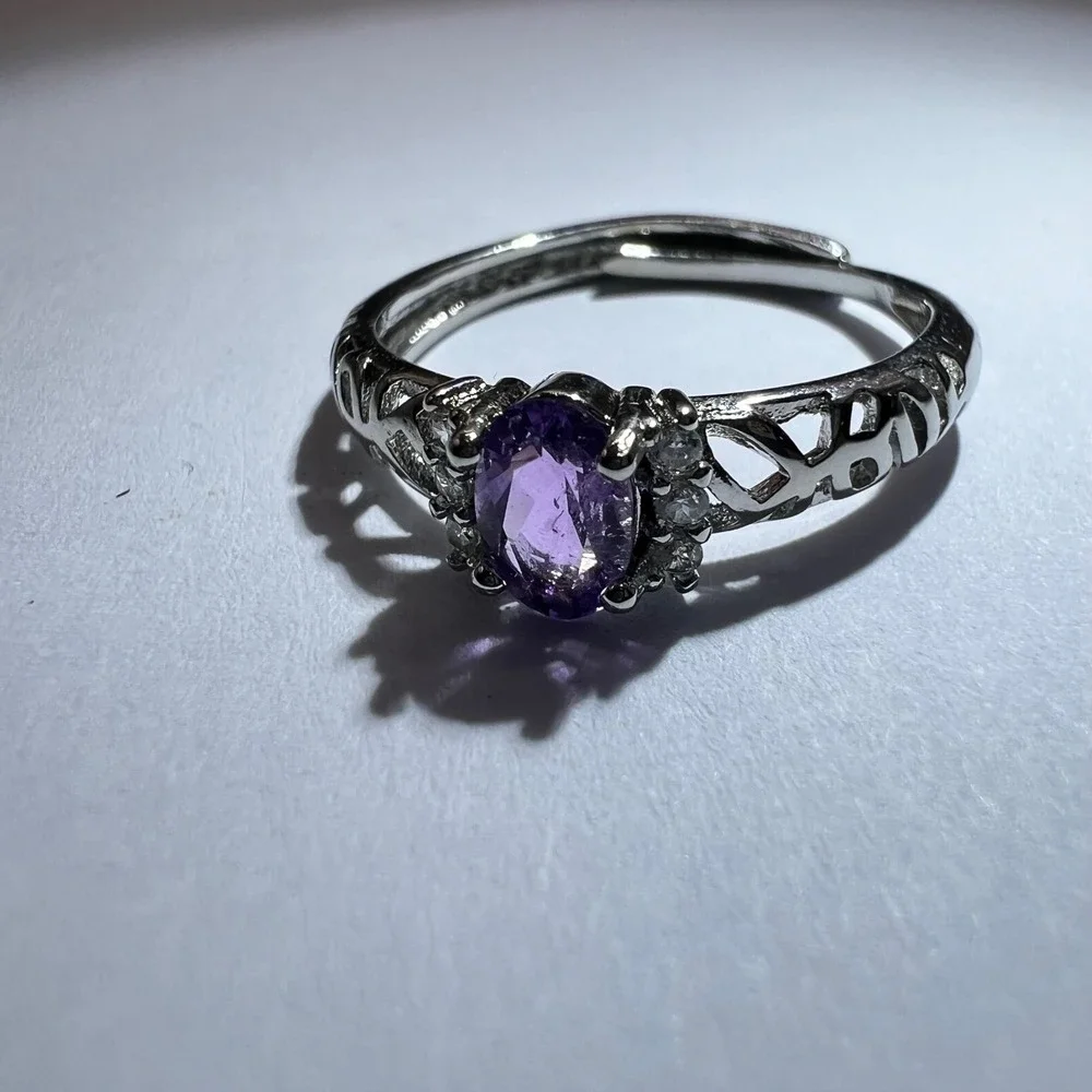 Adjustable Dainty Amethyst Ring Boho Crystal Jewelry Size 5.5 Stackable‎ Ring